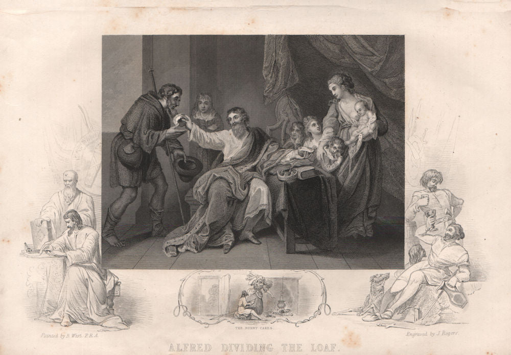 BRITISH HISTORY. Alfred dividing the Loaf (Inset. The Burnt Cakes)  1853 print